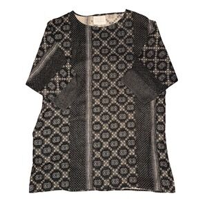 Susan Eastman Womens Black‎ White Geometric Print Tunic Top Half Sleeve Relaxed